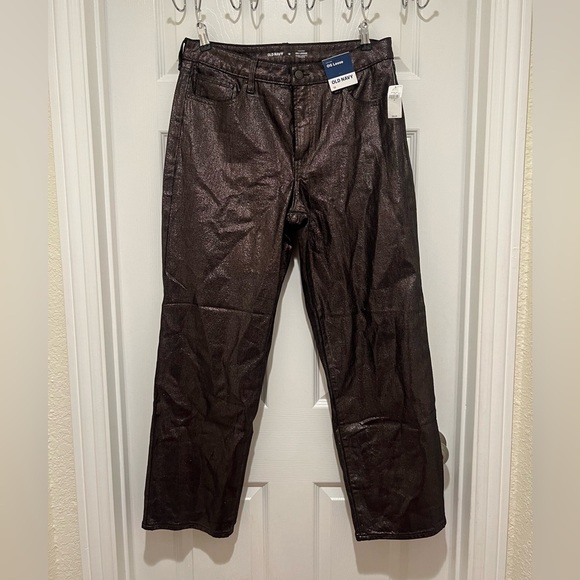 Old Navy Denim - Old Navy High Waisted Shimmer OG Straight Ankle Jeans Size 12 Metallic Brown